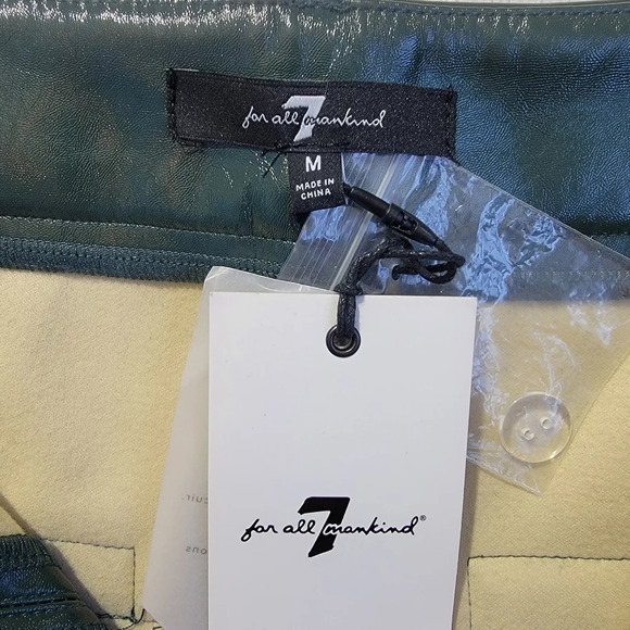 NWT 7 For All Mankind Faux Leather Cropped Wide Leg Shiny Green Pants Size M - Picture 8 of 14